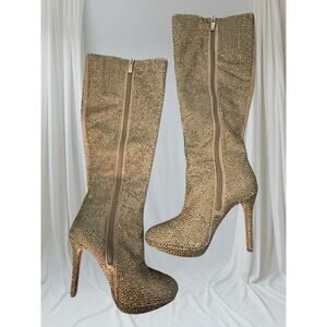 Luxury Vi-Tara Rhinestone Stiletto Boots | Italian Leather Sole | Size 7.5M